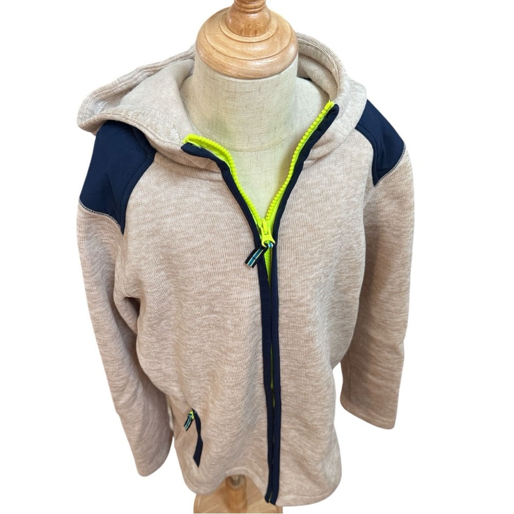 NWOT Hoodie: Lands End Kids Beige & Navy Zip Up Fleece Jacket Youth Large